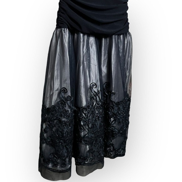 SLNY Navy Blue Fit and Flare Cocktail Dress Stretch Top Tulle Lace Skirt Size 4 - Picture 11 of 16